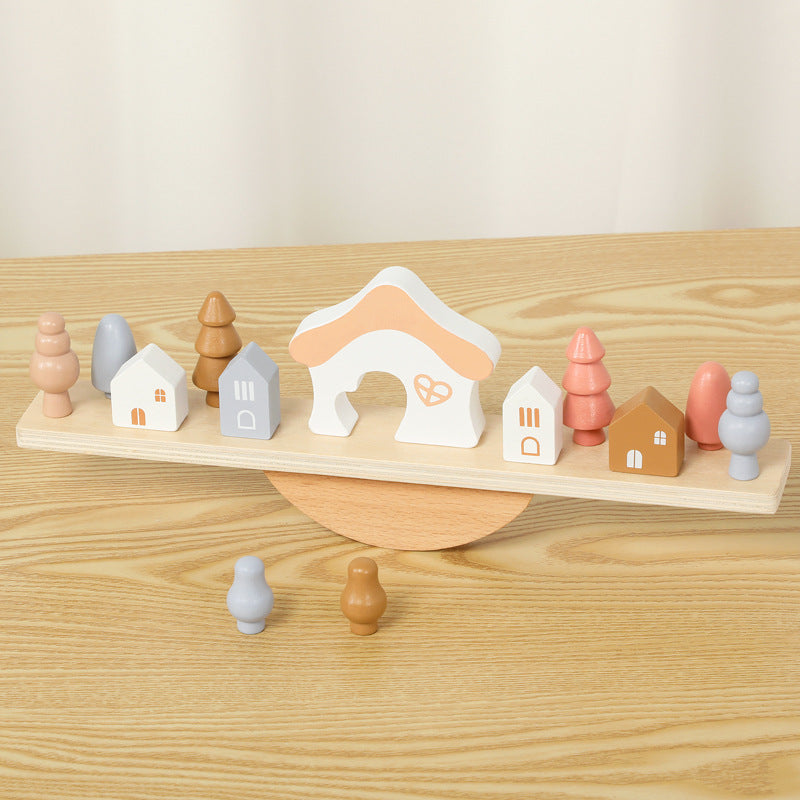Rainbow Stacking Balancing Blocks for Kids, Wooden Educational Toy