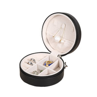 Portable PU Leather Round Jewelry Box for Earrings, Necklaces, Rings - Travel Organizer with Compartments