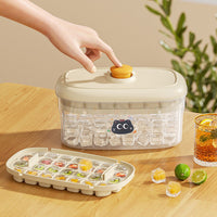 Press-Type Ice Cube Tray with Storage Bin, Easy Release Ice Maker Mold for Home