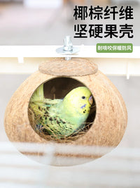 Coconut Shell Bird Nest for Parrots, Sun Conures, Cockatiels - All Seasons Bird House Sleeping Nest Cage Accessory