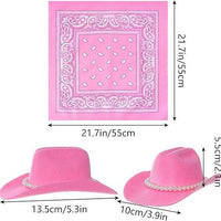 Adult Pink Cowgirl Hat with Pearl Headband and Bandana Set for Wedding Party