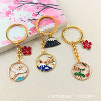 Japanese Style Koi Crane Keychain Alloy Drip Oil Mount Fuji Auspicious Cloud Bag Charm