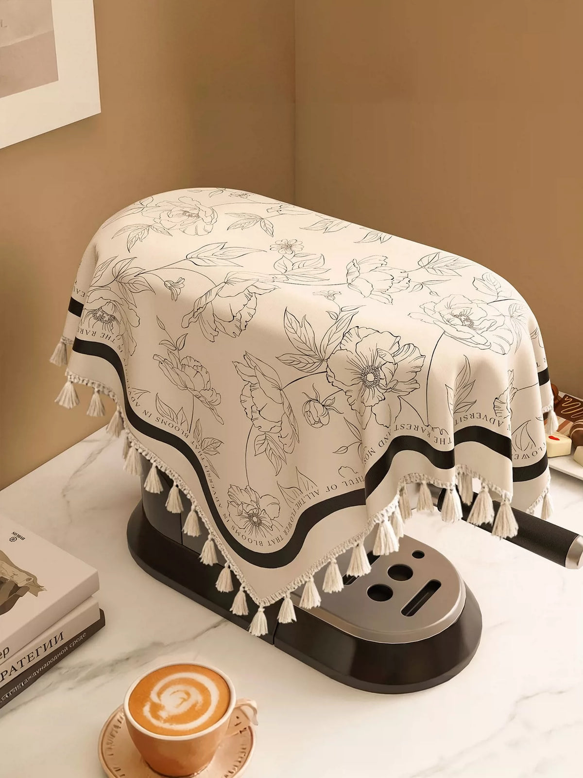 Coffee Maker Dust Cover with Rose Fern Pattern, Square Appliance Protector