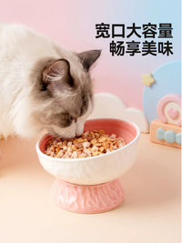 Ceramic Elevated Pet Bowl for Cats and Dogs - Neck Protection, Large Capacity Food and Water Dish