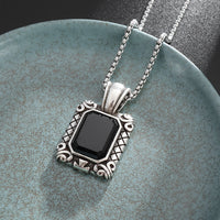Square Black Gemstone Pendant Necklace for Women, Eco-Friendly Alloy, Fashionable Light Luxury Design