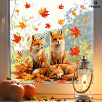 Thanksgiving Autumn Fox Maple Leaf Window Clings for Glass Doors