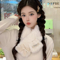 Korean Style Lace Bowknot Embossed Winter Warm Neck Scarf