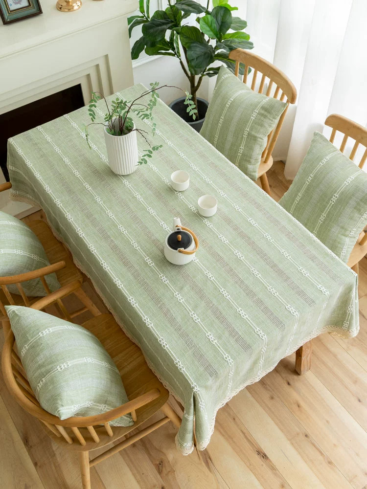 Light Green Cotton Linen Tablecloth for Dining Table, Japanese Style Rectangular Desk Cover, Fresh Tea Table Cloth