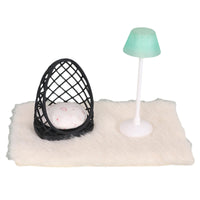 Dollhouse Miniature Furniture Set with Hollow Chair, Cushion, Floor Lamp, and Carpet Model for OB1 Scenes
