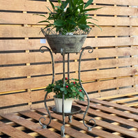 Vintage Wrought Iron Outdoor Plant Stand for Patio Garden Decor