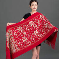 Women's Faux Cashmere Embroidered Shawl Scarf for Winter Cheongsam Outerwear
