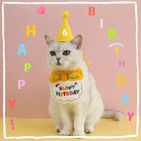Pet Birthday Bib and Hat Set with Cake Decor for Cats and Dogs