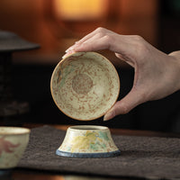Blue and White Flint Red Ceramic Tea Filter Set with Auspicious Pattern, Chinese Retro Tea Strainer