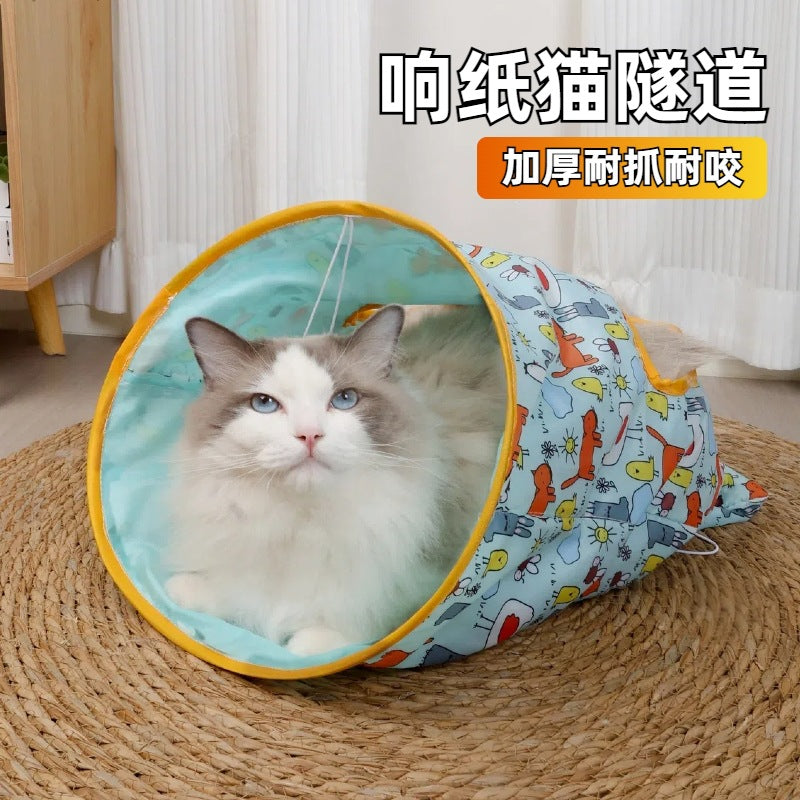 Crinkle Paper Cat Tunnel Toy with Play Bag - Interactive and Durable for Cats