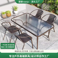 Outdoor Rattan Patio Dining Set with Glass Table and 4 Chairs