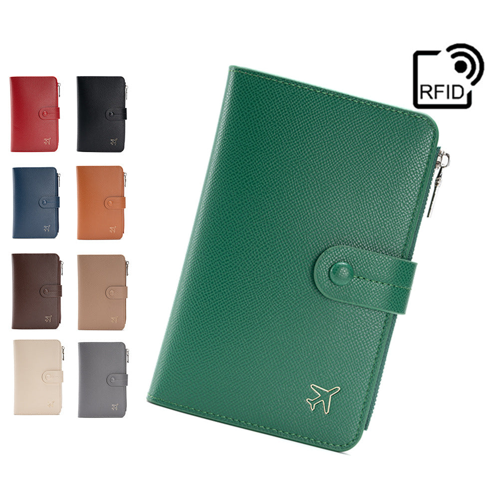 RFID Blocking PU Leather Passport Holder with Card Slots and Ticket Pocket