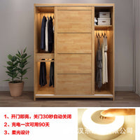 Solid Wood Sliding Door Wardrobe Nordic Minimalist Home Bedroom Closet Large Capacity
