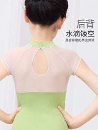 Girls' Short Sleeve Ballet Leotard with Mesh Skirt & Shorts Set, Embroidered Dance Practice Outfit