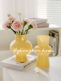 Modern Minimalist Glass Vase for Living Room Dining Table Decor, French Vintage Cream Style Flower Arrangement Ornament