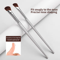 Angled Nose Contour Brush Set - 2 Pcs Metal Handle Professional Detail Sculpting Brushes