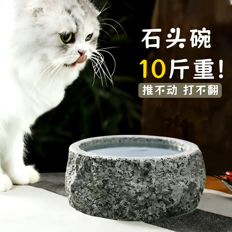 Heavy Stone Pet Bowl for Cats and Small Dogs, Non-Slip and Spill-Proof Water and Food Dish