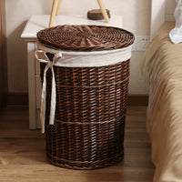 Woven Laundry Hamper with Lid - Rattan Storage Basket for Clothes & Sundries