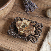 Vintage Cast Iron Soap Dish with Hollow Floral Design for Bathroom & Garden Decor