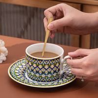 Bohemian Ceramic Coffee Mug Set with Saucers and Spoons, Luxury High-End Teacup Gift Box