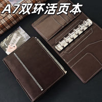 A7 Loose-Leaf Faux Leather Journal Notebook with Double Ring Binder, Portable Diary Planner
