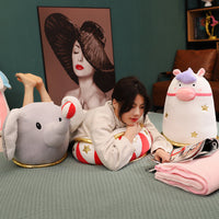 Circus Clown Plush Pillow Blanket Series with Cute Expressions, Elephant Hot Air Balloon Design, Children's Day Gift