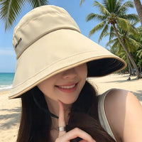 Women's Wide Brim UV Protection Sun Hat Summer Foldable Fisherman Empty Top Sun Visor