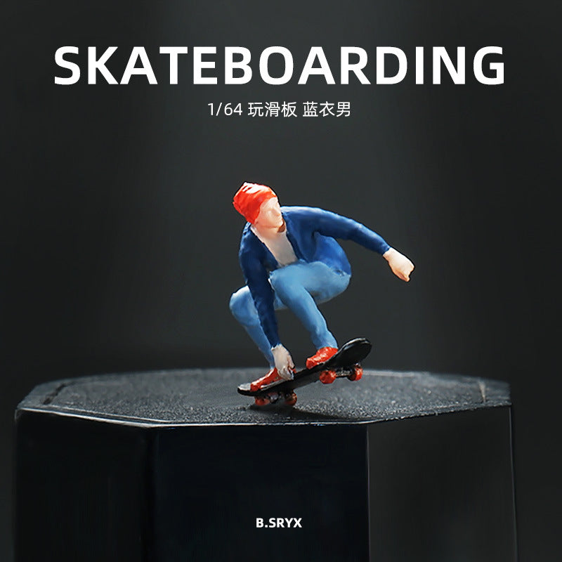 1:64 Scale Skateboarder Miniature Figures for Dioramas and Photography Props