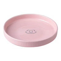 Ceramic Pet Bowl Shallow Dish for Cats and Small Dogs, Anti-Tip Glazed Cartoon Design