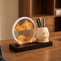 Quicksand Art Pen Holder with Rotating Base, Large Capacity Desk Organizer for Students, Decorative Ornament Gift