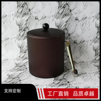 Double-Wall Stainless Steel Ice Bucket with Lid, Leather-Finish Exterior, Wine and Bar Use