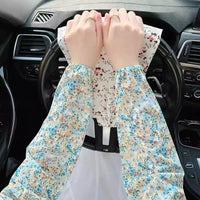 Floral Ice Silk Arm Sleeves for Women - UV Protection, Breathable, Elastic Long Sleeves for Summer Outdoor Activities