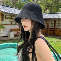 Hand-Woven Straw Bucket Hat for Women - Sun Protection & Breathable