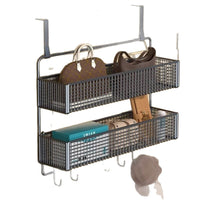 Over-the-Door Hanging Storage Rack with Hooks for Clothes and Baskets, No-Drill Wardrobe Side Organizer