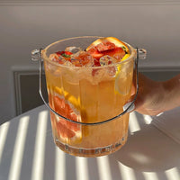 Premium Thickened Glass Ice Bucket with Handle for Beer, Champagne, Outdoor Camping, Beverages, and Fruit Tea