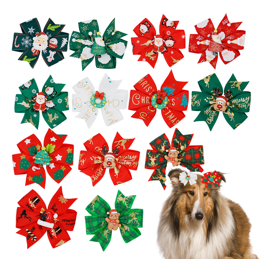 Christmas Santa Claus Reindeer Pet Hair Clips for Dogs and Cats, Festive Hair Accessories for Children
