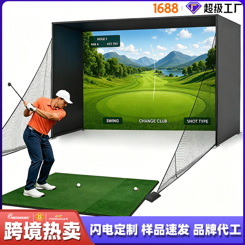 Golf Hitting Cage Practice Net with Double-Layer Screen for Indoor Swing Training