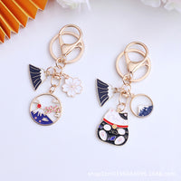 Japanese Style Mount Fuji Cherry Blossom Lucky Cat Keychain Bag Charm Couple Gift