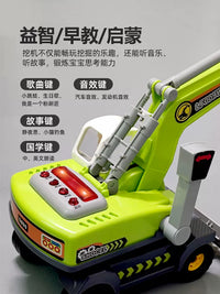 Large Inertia Excavator Toy with Lights and Music for Kids, Green