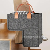 Felt Storage Tote Bag with Leather Handle, Large Capacity Multi-functional Basket for Gifts and Organization