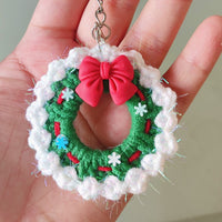 Handmade Crochet Christmas Keychain Pendant / Wreath Ornament, Festive Gift