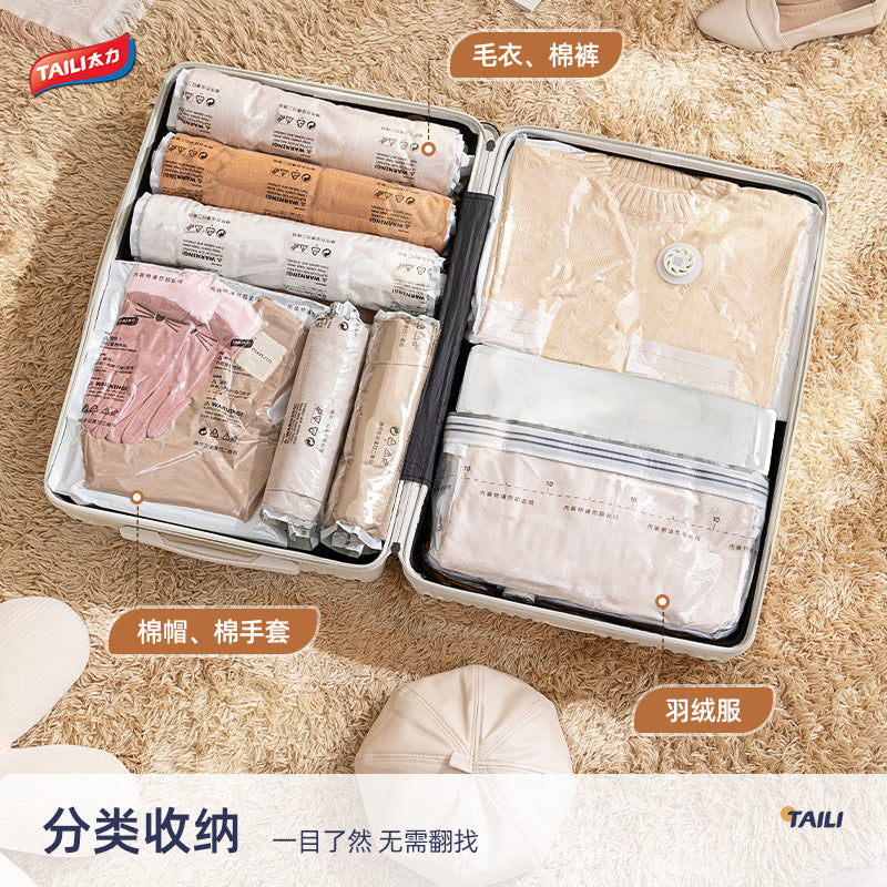 Tali Travel Roll-Up Vacuum Compression Bags for Luggage, No Pump Needed, for Down Jackets and Clothes