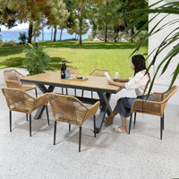 Outdoor Rattan Patio Dining Set with Umbrella Hole, All-Weather Wicker Table and Chairs for Garden, Balcony, Cafe