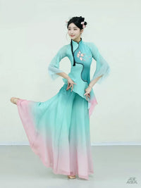 Jiaozhou Yangko Dance Costume for Women, Elegant Classical Dance, Lotus Fan Dance Performance Outfit