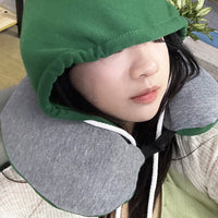 U-Shaped Memory Foam Neck Pillow with Hood for Travel and Napping