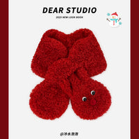 Japanese Style Plush Snowman Cross Scarf for Women, Winter Warm Neck Warmer